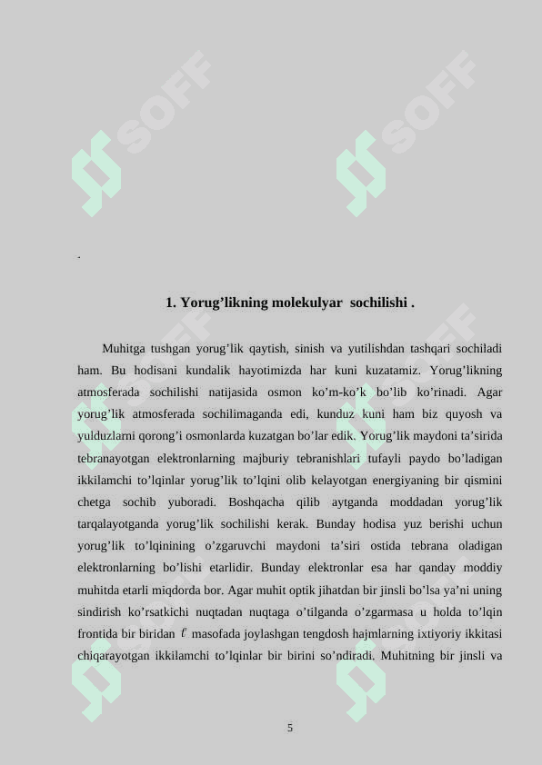 Yorug’likning molekulyar  sochilishining  Reley  nazariyasini o’rganish 5
