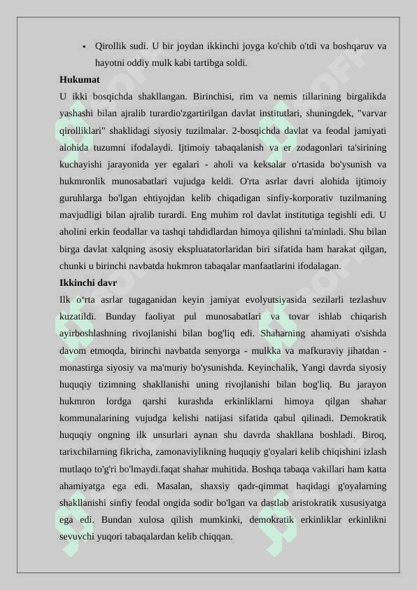 O'rta asrlarning o'ziga xos xususiyatlari mavzusida esse 2