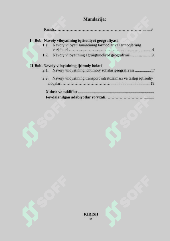 Navoiy viloyatining iqtisodiyot geografiyasi kurs ishi 2