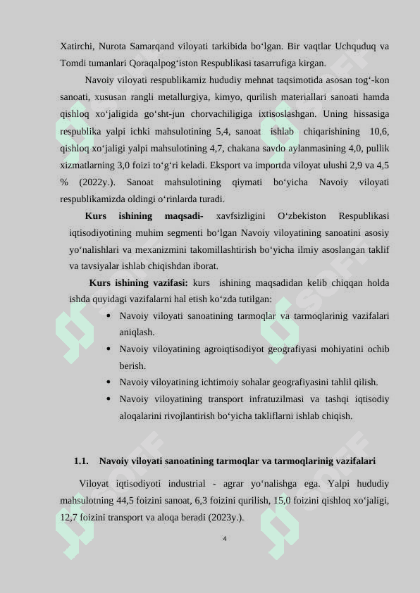 Navoiy viloyatining iqtisodiyot geografiyasi kurs ishi 4
