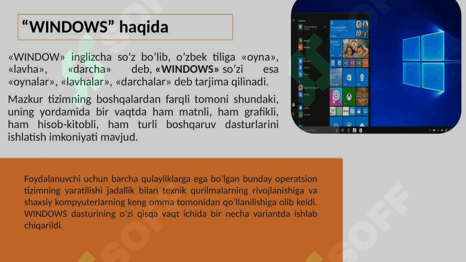 WINDOWSning asosiy elementlari 3