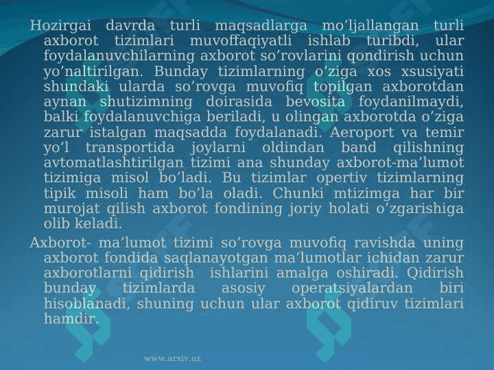 Avtomatlashgan axborot tizimlari. 8