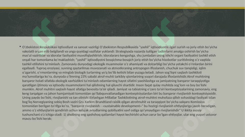 O’zbekiston Respublikasi “Yashil iqtisodiyoti”ni rivojlantirishda chiqindilardanoqilona foydalanishni yo’lga qo’yish masalalari 4