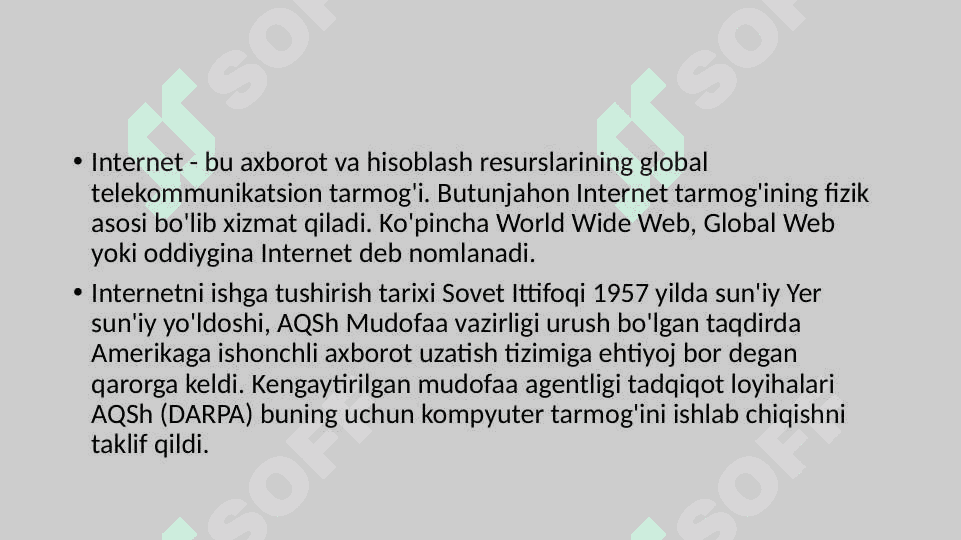 Internet tarmog’i va uning tashkil etilishi 2