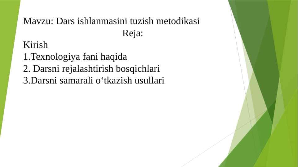 Dars ishlanmasini tuzish metodikasi