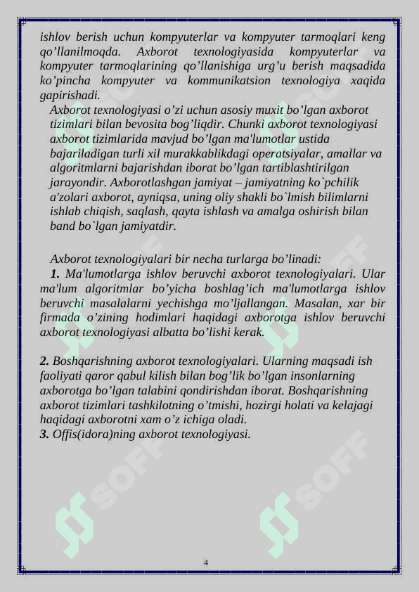KURS ISHIInternet texnologiyalari haqida ma`lumot 4