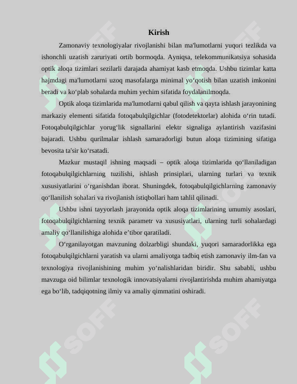 Optik aloqa tizimlarida qo'llaniladigan fotoqabulqilgichlar 3