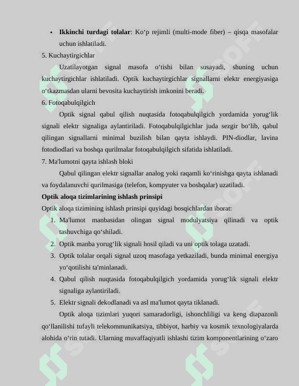 Optik aloqa tizimlarida qo'llaniladigan fotoqabulqilgichlar 5