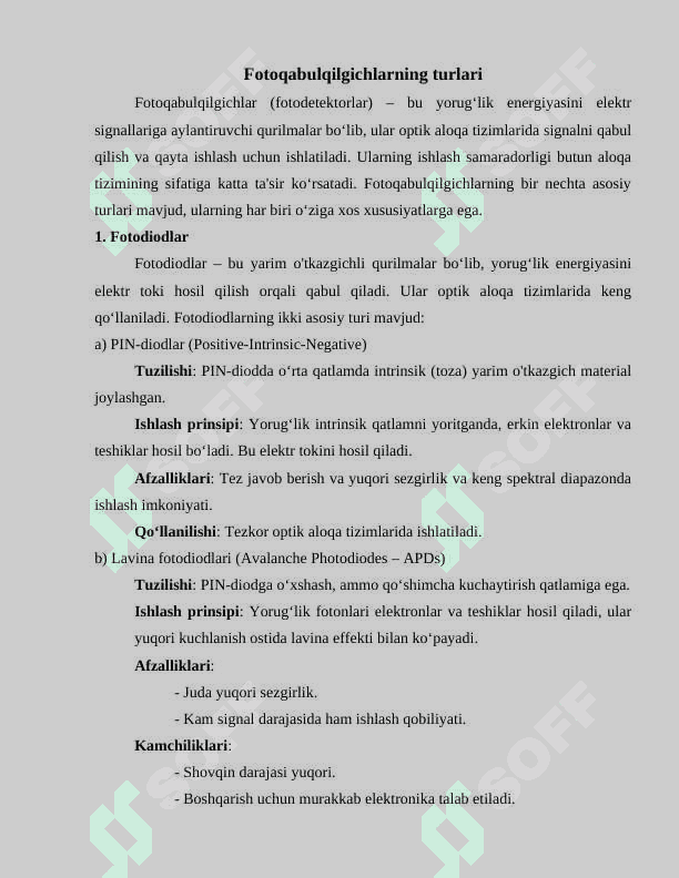 Optik aloqa tizimlarida qo'llaniladigan fotoqabulqilgichlar 7
