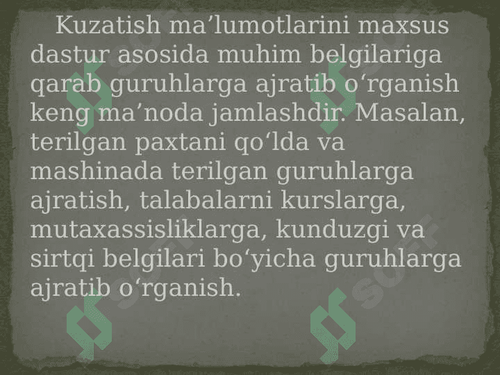 Statistik tasniflash va guruhlash uslubiyati 5