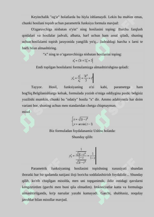 Parametrik ko’rinishda berilgan funksiyalarni tekshirish 2