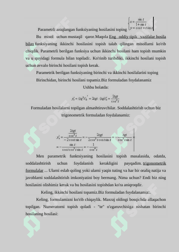Parametrik ko’rinishda berilgan funksiyalarni tekshirish 3