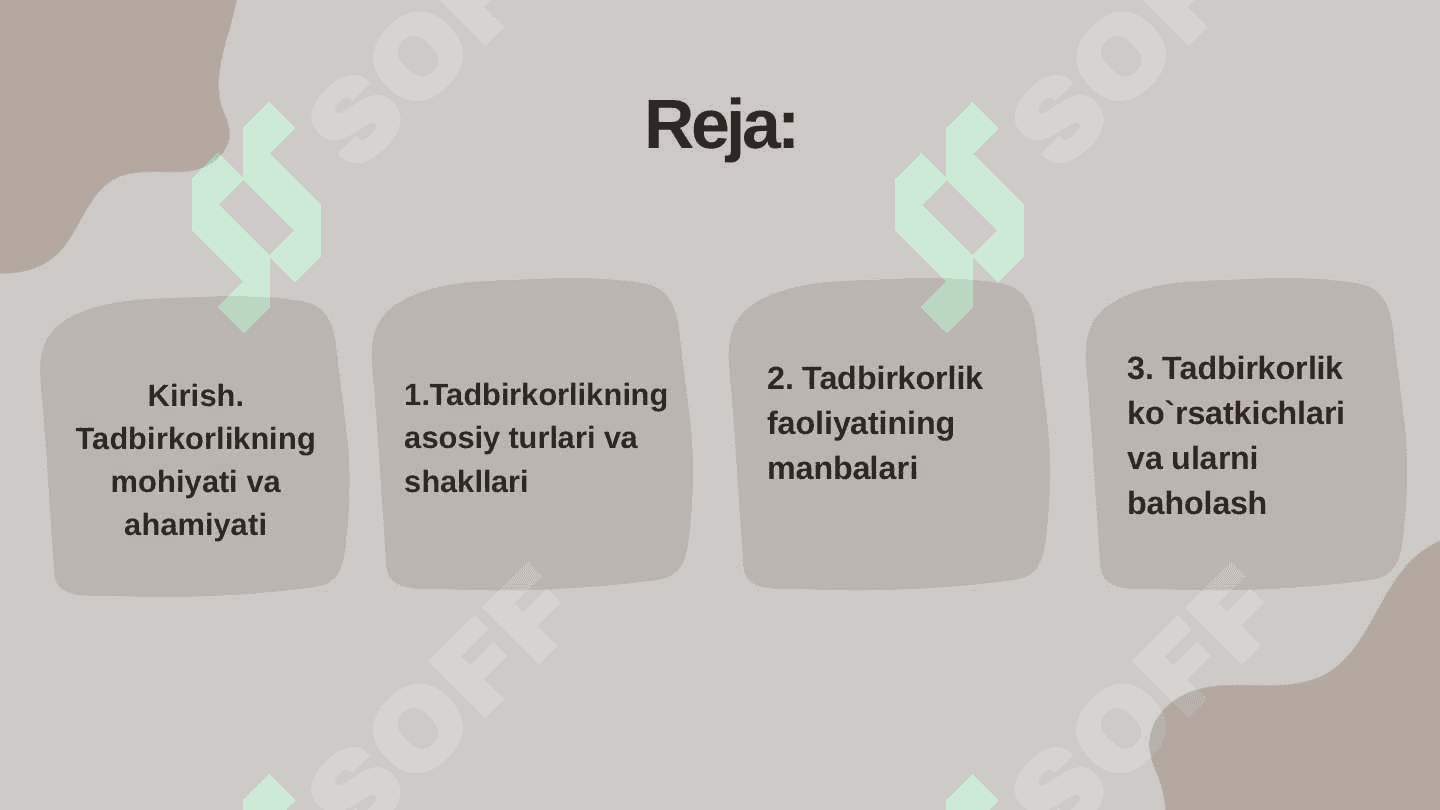 TADBIRKORLIK TUSHUNCHASI, MANBALARI VA KO`RSATKICHLARI 2