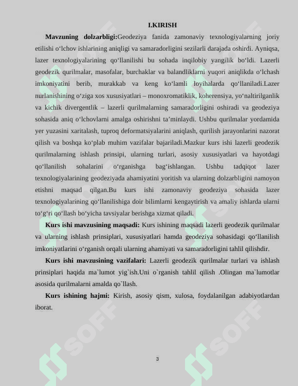 Geodeziyada qo`llaniladigan lazer nurlanishi xossalari.Lazerli geodezik qurilmalarning tarkibiy sxemasi 3