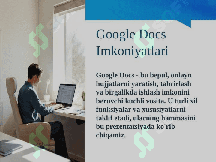 Google docs imkoniyatlari bilan tanishish . Google docs bilan ishlash. 3