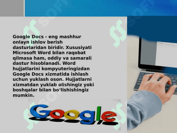 Google docs imkoniyatlari bilan tanishish . Google docs bilan ishlash. 4