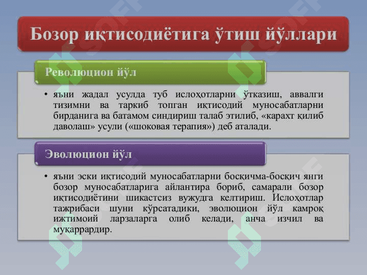 Бозор иқтисодиётига ўтиш даври ва унинг ўзбекистондаги хусусиятлари 4