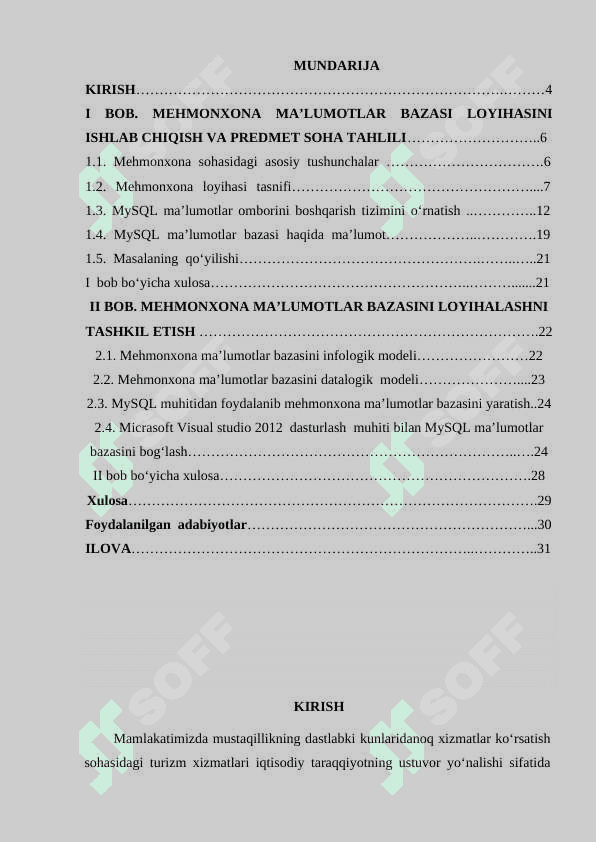 Mehmonxona ma’lumotlar bazasini loyihalash 2