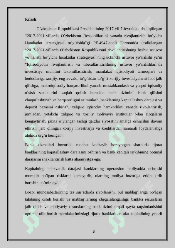Banklarning kapitali va uning buxgalteriya hisobini yuritilishi. Banklarning kapitali va uning buxgalteriya hisobini yuritilishi. 3