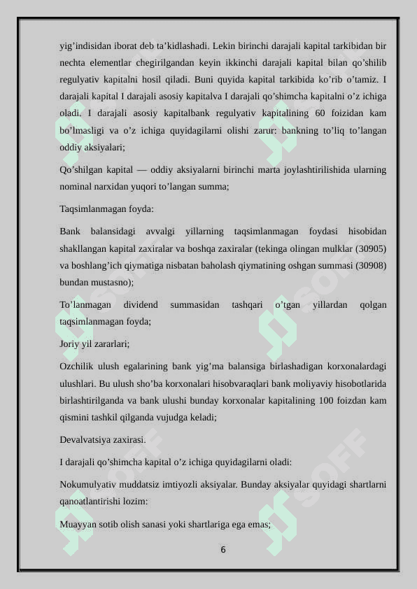 Banklarning kapitali va uning buxgalteriya hisobini yuritilishi. Banklarning kapitali va uning buxgalteriya hisobini yuritilishi. 6