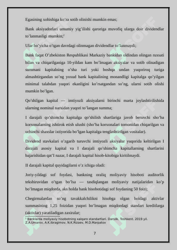 Banklarning kapitali va uning buxgalteriya hisobini yuritilishi. Banklarning kapitali va uning buxgalteriya hisobini yuritilishi. 7