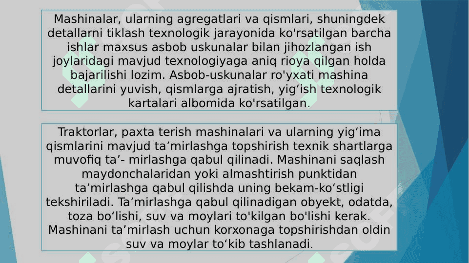 Mashinalarni ta’mirlash ishlab chiqarish jarayoni 5