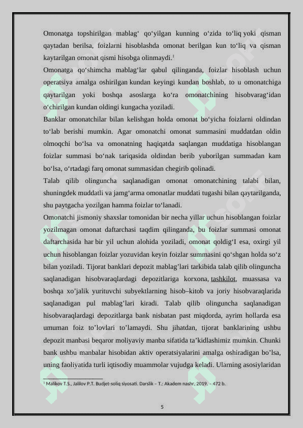 Banklarning depozit operatsiyalarini buxgalteriya hisobi 5