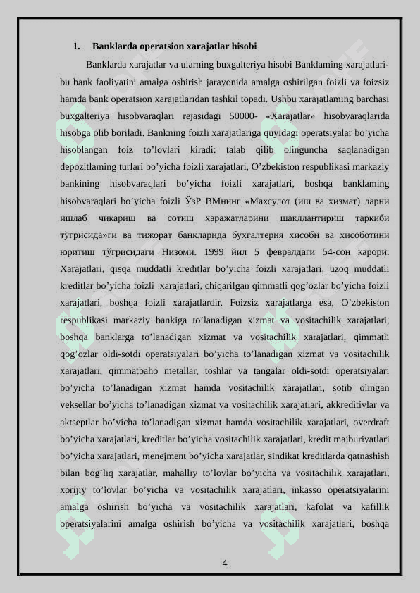 Banklarning xarajatlari va ularning hisobi. 4