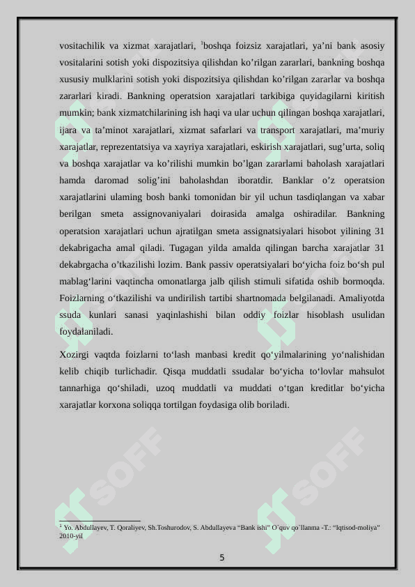 Banklarning xarajatlari va ularning hisobi. 5