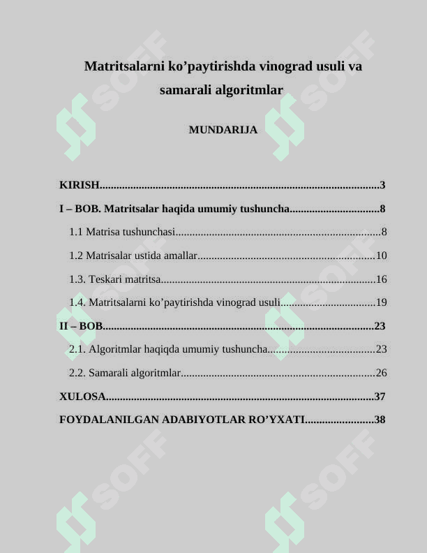 Matritsalarni ko’paytirishda vinograd usuli va samarali algoritmlar 2