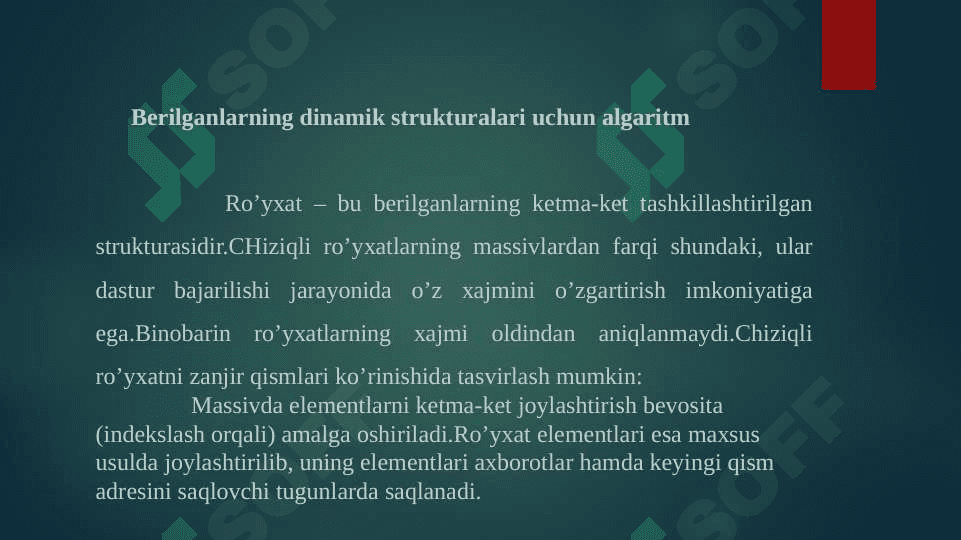 Berilganlarning strukturasi uchun algaritim 4