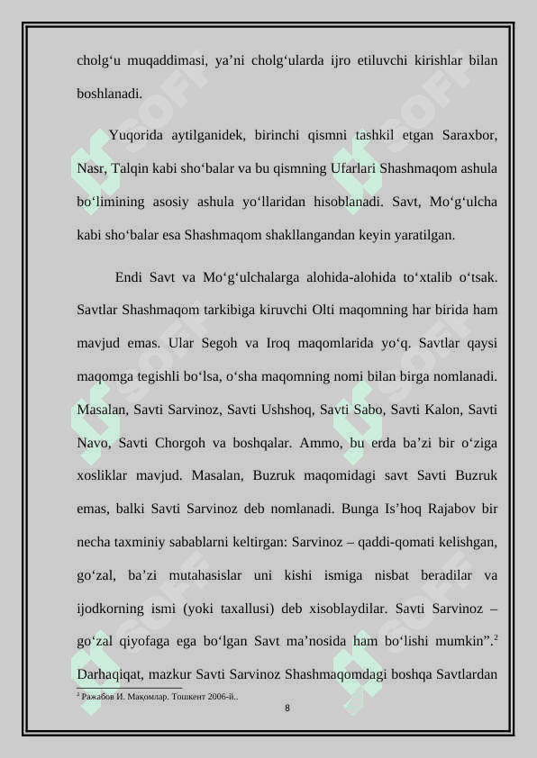Shashmaqom ashula bo’limining ikkinchi guruh sho’balari 8