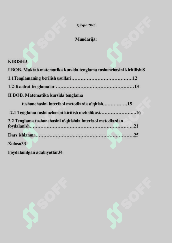 Maktab matematika kursida tenglama tushunchasini o'qitish 2