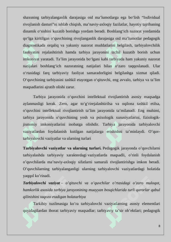 Boshlanğich sinf òquvchilarining gender jihatidan axloqiy tarbiyalanganlik darajasini aniqlash metodlari 8