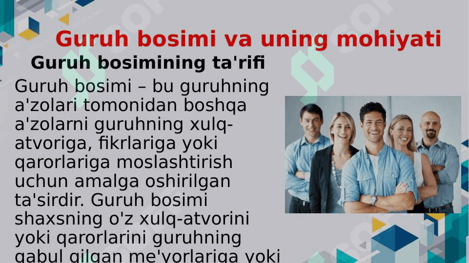 Guruh bosimi. Konformlik turlari 4