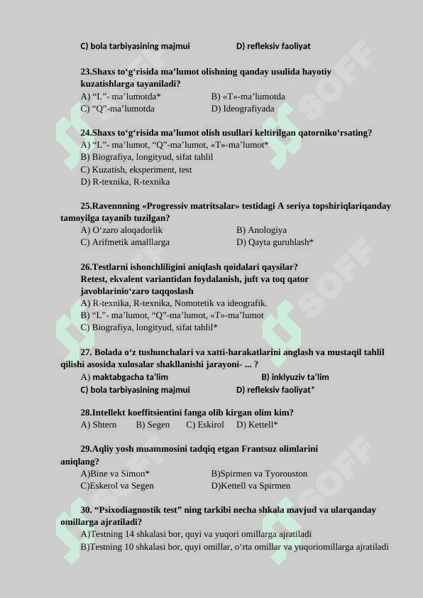 Psixologiya fanidan test savollari javoblari bilan - 70 4