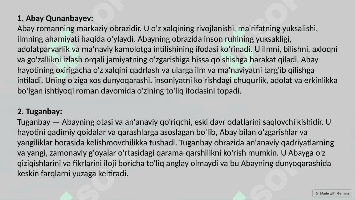 Muxtor Avezovning -Abay yo'li- romanidagi obrazlar tahlili 4