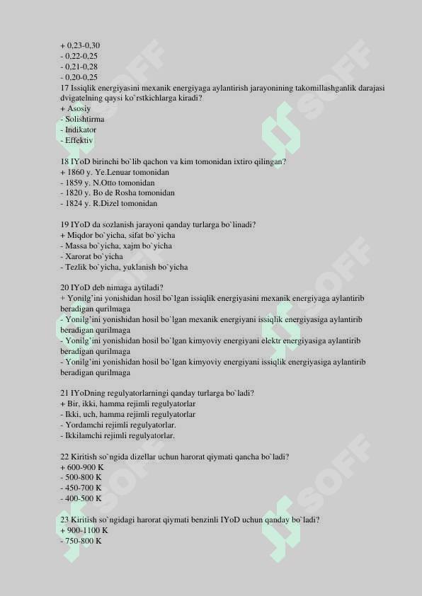 200ta test javoblari bilan Ichki yonuv dvigatellari nazariyasi 3