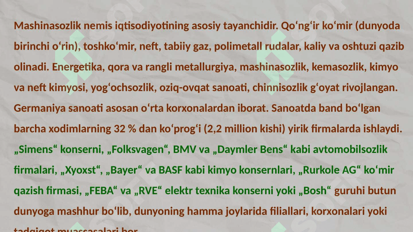 Germaniya siyosati, iqtisodiyoti,ijtimoiy texnologiyalar, ekologiyasi va qonunlari 6