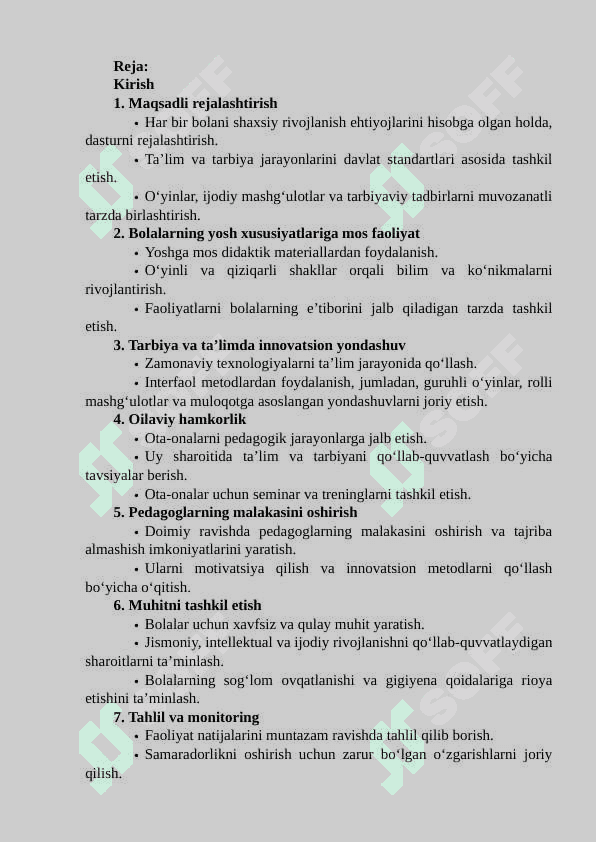 Maktabgacha yoshdagi bolalar bilan olib boriladigan tashkiliy ishlar samaradorligi 2