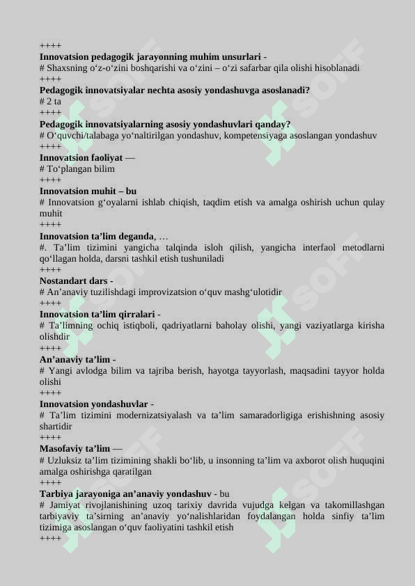 BOSHLANG‘ICH TA’LIM PEDAGOGIKASI, INNOVATSIYASI VA INTEGRATSIYASI FANIDAN TEST NAMUNALARI 4