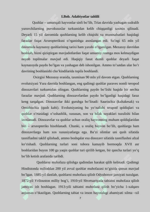 O’zbekiston Respublikasi “Qizil kitob”iga kiritilgan qushlar turkumlari biologiyasi, xilma-xilligi va zoogeografiyasi 7