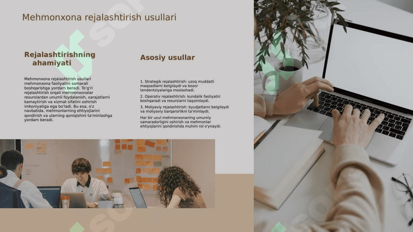 Mehmonxona xo‘jaligida rejalashtirish bosqichlari va turlari 7