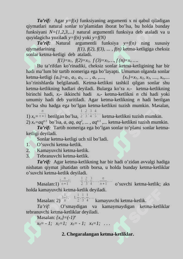 Sonli ketma-ketlik haqida tushuncha. Ketma-ketlik limiti. Cheksiz kichik miqdorlar 2
