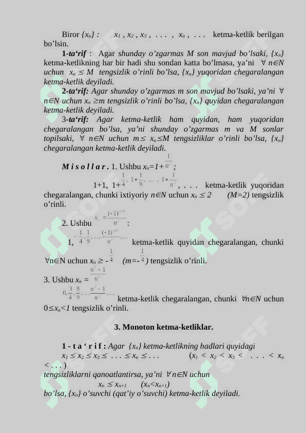 Sonli ketma-ketlik haqida tushuncha. Ketma-ketlik limiti. Cheksiz kichik miqdorlar 3