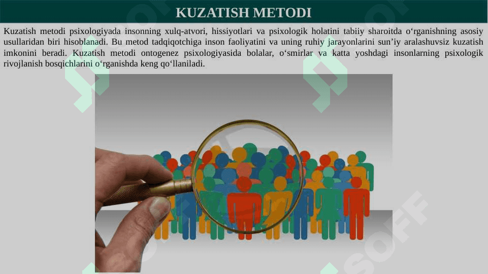 Ontageniz psixologiyasini o'rganish metodi. 5