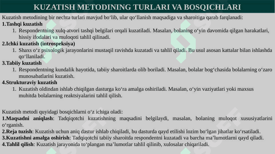 Ontageniz psixologiyasini o'rganish metodi. 8