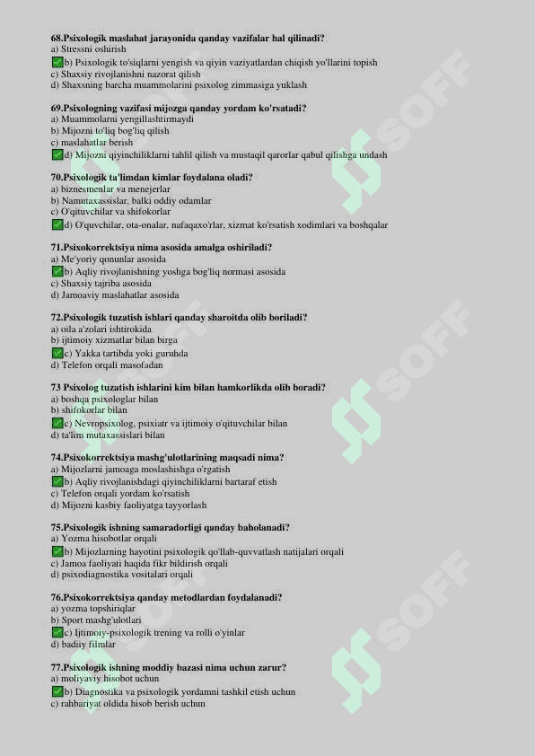 Psixologiya tets 300 talik javobi bilan 8