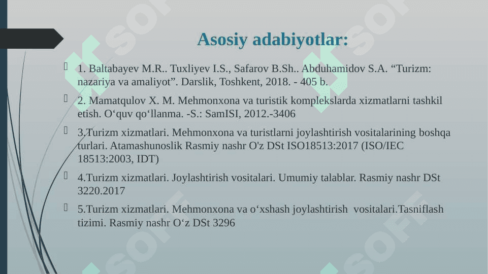 “IXTISOSLASHGAN MEHMONXONA TURLARI” FANIGA KIRISH 2