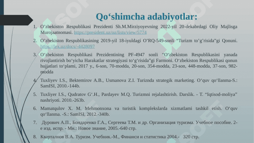 “IXTISOSLASHGAN MEHMONXONA TURLARI” FANIGA KIRISH 3